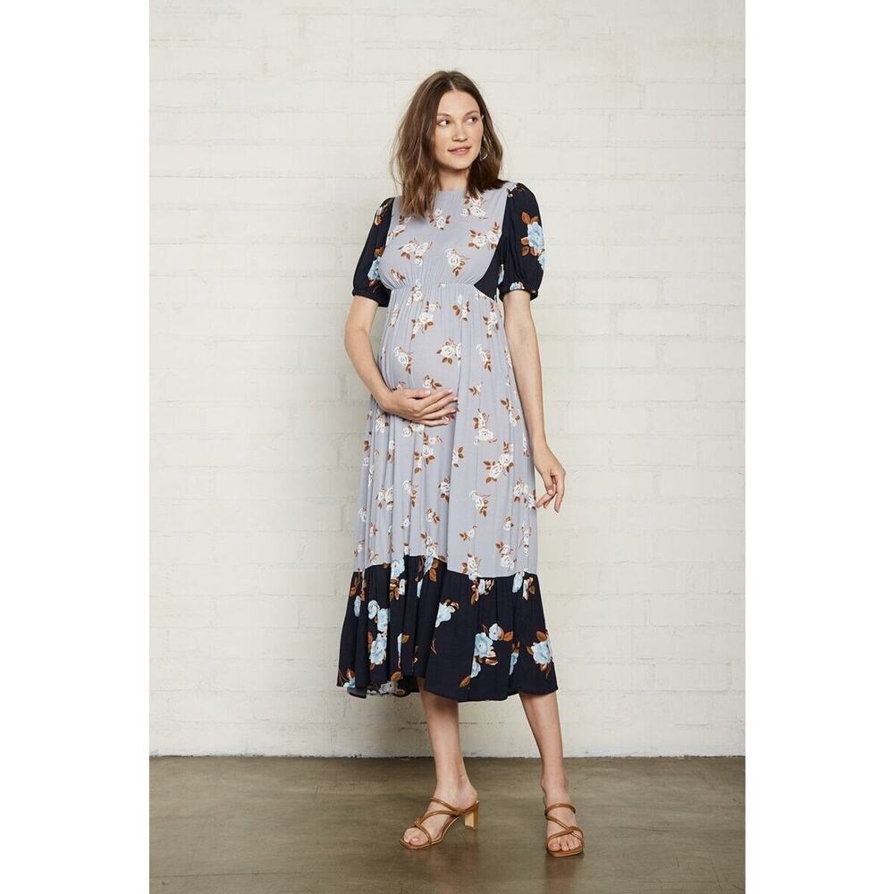 Rachel Pally Crepe Regina Dress Blue Floral Maternity Cottagecore Size XL NEW